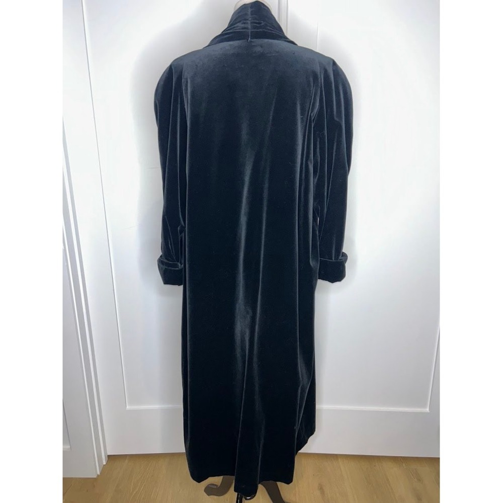 Vintage Velvet Duster Coat Black Long Shawl Collar Open Front Cuffed Lined L/XL - Picture 5 of 10